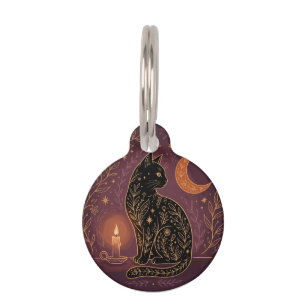 Placa Para Mascotas Gato Negro Místico Celestial Bruja Halloween