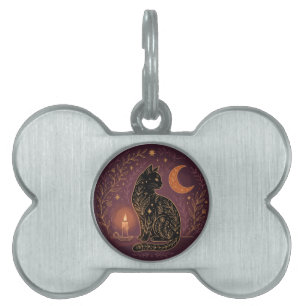 Placa Para Mascotas Gato Negro Místico Celestial Bruja Halloween
