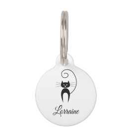 Placa Para Mascotas Gato negro moderno y elegante con cola rizada