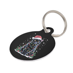 Placa Para Mascotas Gato Negro Navidad Sombrero de Santa Divertido Gat