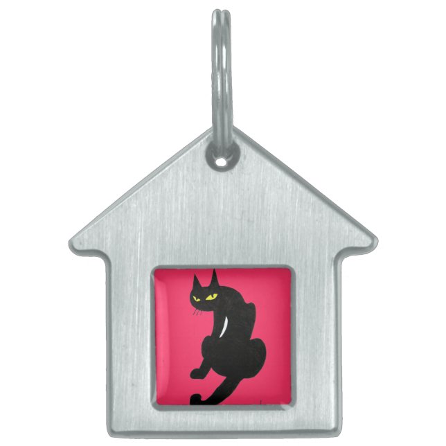Placa Para Mascotas GATO NEGRO rosa (Frente)