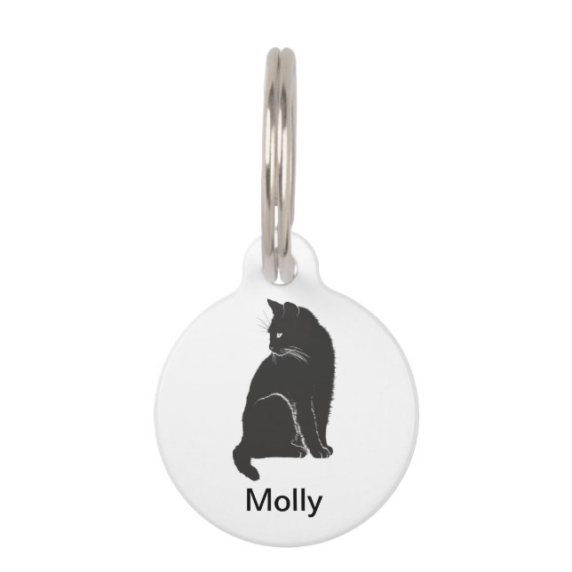 Placa Para Mascotas Gato Negro Sobre Blanco (Anverso)