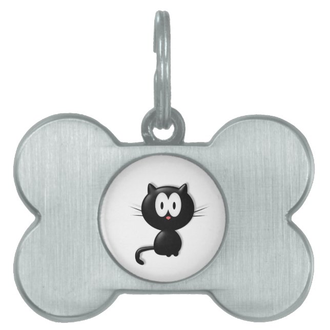 Placa Para Mascotas Gato negro sobre fondo blanco (Frente)