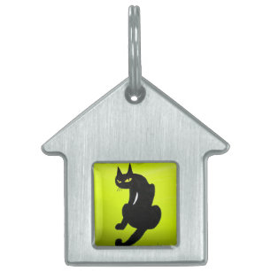 Placa Para Mascotas GATO NEGRO, topo amarillo