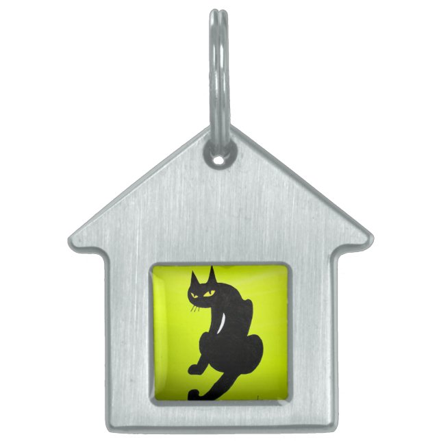 Placa Para Mascotas GATO NEGRO, topo amarillo (Frente)