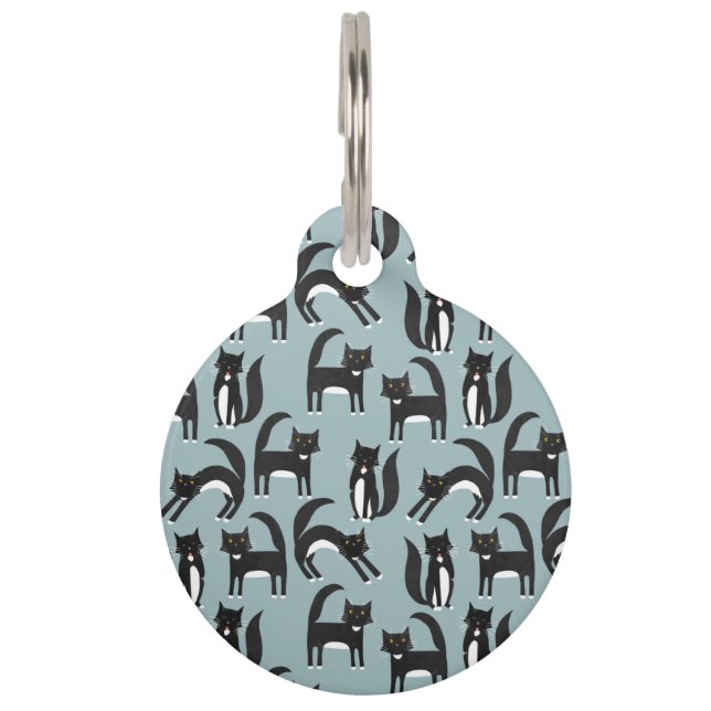 Placa Para Mascotas Gato negro y blanco (Anverso)