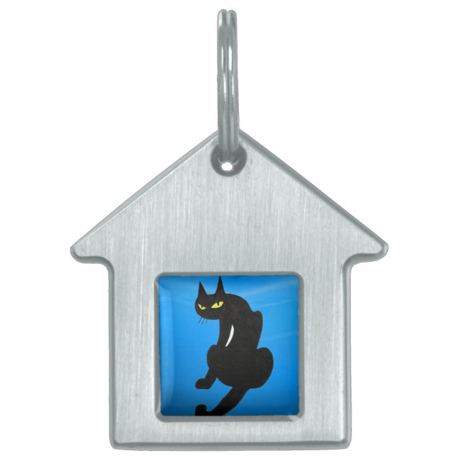 Placa Para Mascotas GATO NEGRO, zafiro azul (Frente)