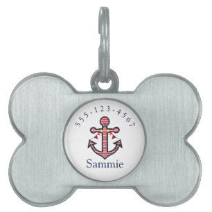 Placa Para Mascotas Gato o perro Mascota personalizado de ancla náutic