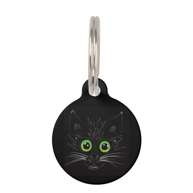 Placa Para Mascotas Gato Oído Verde Sonriente (Anverso)