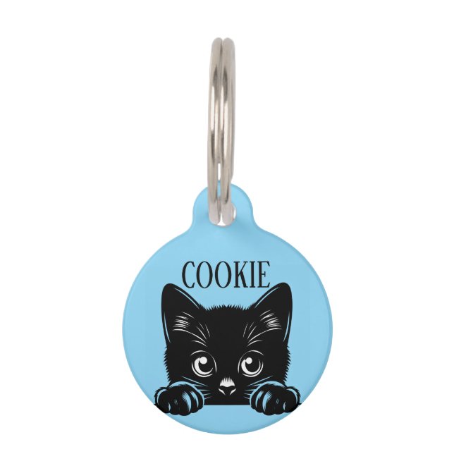 Placa Para Mascotas Gato Peeking Lindo Personalizado  (Anverso)