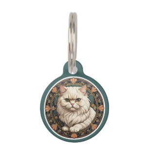 Placa Para Mascotas Gato Persa Art Nouveau Personalizable