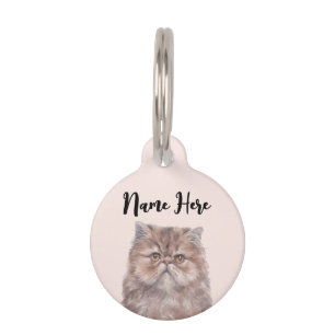Placa Para Mascotas Gato Persa de Cara Dulce Rosa