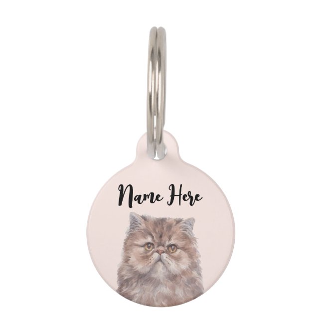 Placa Para Mascotas Gato Persa de Cara Dulce Rosa (Anverso)