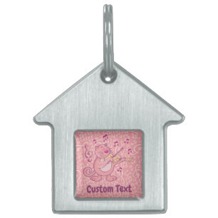 Placa Para Mascotas Gato rosa con violín