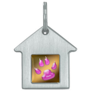 Placa Para Mascotas Gato Rosa Dorado