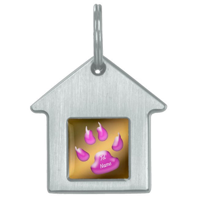 Placa Para Mascotas Gato Rosa Dorado (Frente)