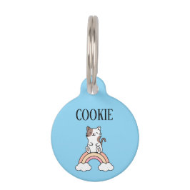 Placa Para Mascotas Gato sentado en un arcoiris personalizado 