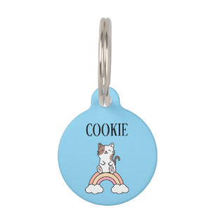 Placa Para Mascotas Gato sentado en un arcoiris personalizado