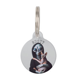 Placa Para Mascotas Gato Sphynx Alien Divertido 