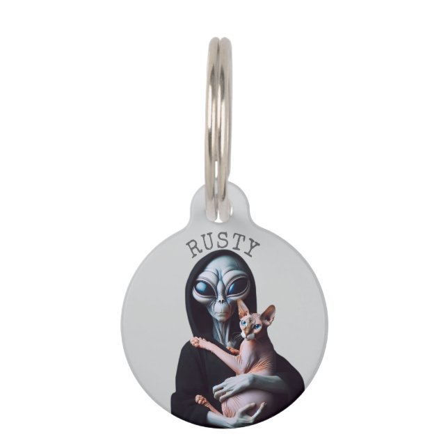 Placa Para Mascotas Gato Sphynx Alien Divertido  (Anverso)