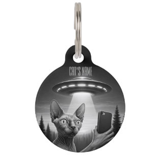 Placa Para Mascotas Gato Sphynx Selfie Divertida gatos ovni perdidos