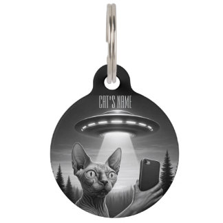 Placa Para Mascotas Gato Sphynx Selfie Divertida gatos ovni perdidos
