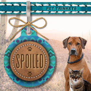 Placa Para Mascotas Gato verde azulado de perro de cuero occidental ma