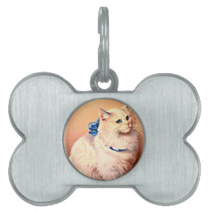 Placa Para Mascotas Gato vintage con arco azul