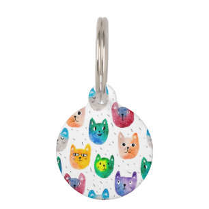 Placa Para Mascotas Gatos acuarela y amigos