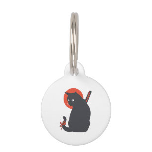 Placa Para Mascotas Gatos como guerrero samurai - Elige el color de fo