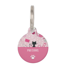 Placa Para Mascotas Gatos Corazón Rosados de Mitad de Siglo