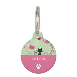 Placa Para Mascotas Gatos Corazón Verde de Mitad de Siglo