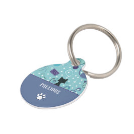 Placa Para Mascotas Gatos de corazón azul de mediados de siglo