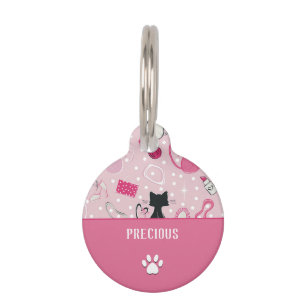 Placa Para Mascotas Gatos De Corazón Rosa De Mediano Siglo