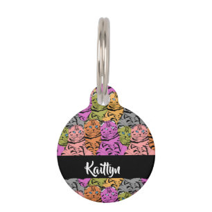 Placa Para Mascotas Gatos de rayas con nombre personalizado