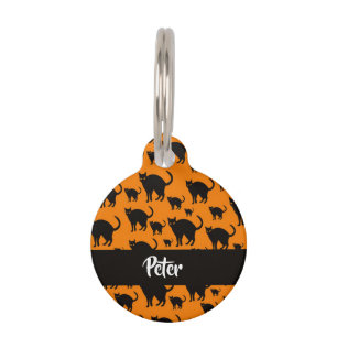 Placa Para Mascotas Gatos negros sobre naranja
