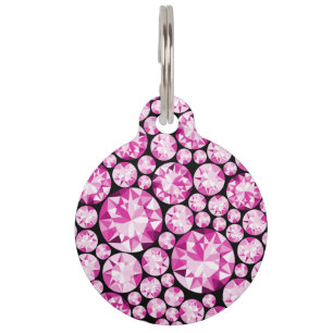 Placa Para Mascotas Gemas De Diamante Rosa Nombre Mascota Teléfono Gla