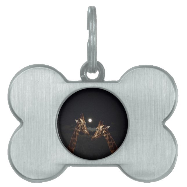 Placa Para Mascotas Giraffe Love In The Moonlight, (Frente)