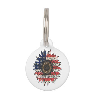 Placa Para Mascotas Girasol Retro 4 De Julio EEUU