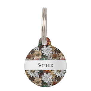 Placa Para Mascotas Glam Champagne Flores blancas rojas de oro