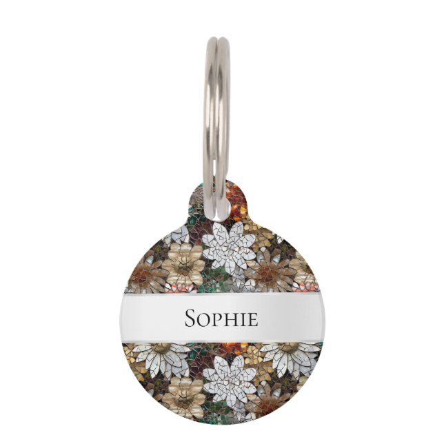 Placa Para Mascotas Glam Champagne Flores blancas rojas de oro (Anverso)
