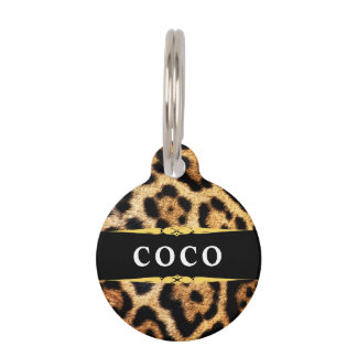 Placa Para Mascotas Glam Leopard Print Personalized