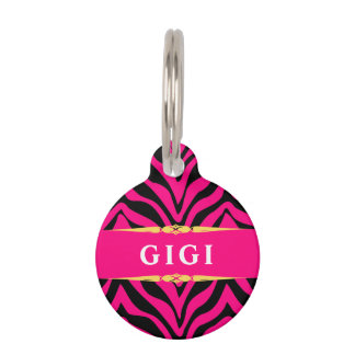 Placa Para Mascotas Glam Pink Zebra Print Personalized