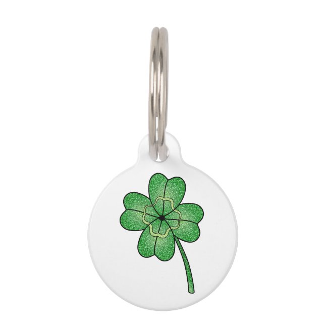 Placa Para Mascotas Glitter Four Leaf Clover (Anverso)
