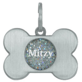 Placa Para Mascotas Glitzy Sparkly Silver Purpurina Bling