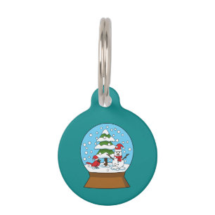 Placa Para Mascotas Globe w Cardinal Snowman & Pine Tree Personaliza