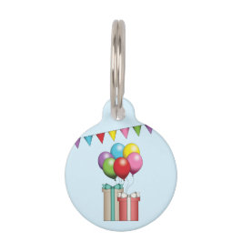Placa Para Mascotas Globos De Cumpleaños Coloridos Y Presentes En Azul