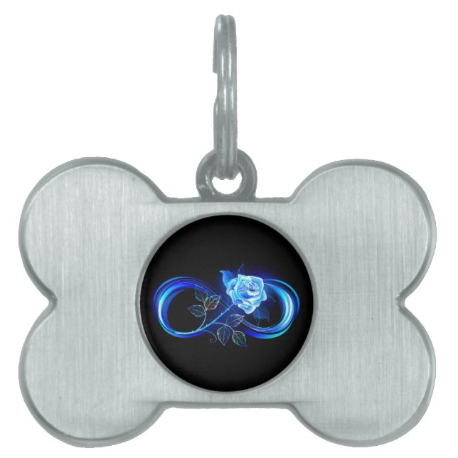Placa Para Mascotas Glowing infinity with blue rose (Frente)