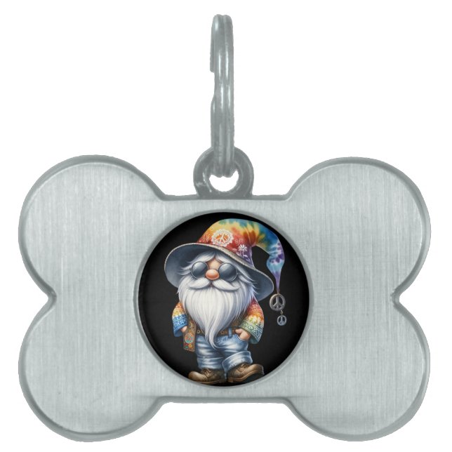Placa Para Mascotas Gnomo hippie (Frente)