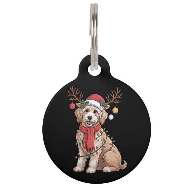 Placa Para Mascotas Golden Doodle Gorgeous Reindeer Christmas Tree  (Anverso)
